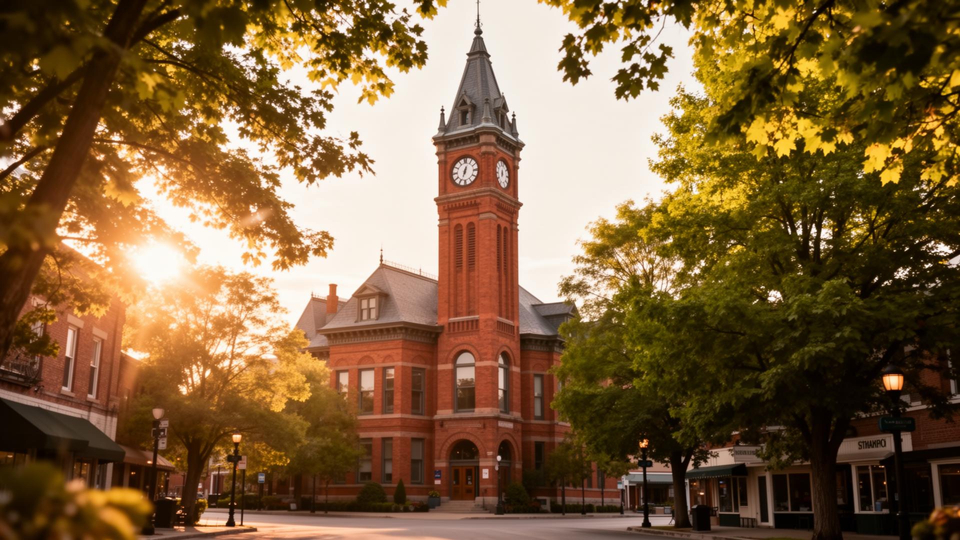 St. Thomas city hall clock tower at golden hour
